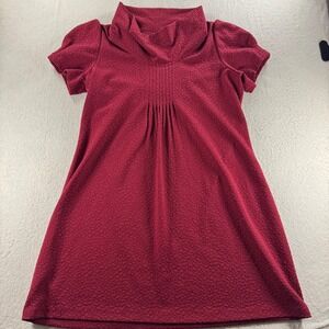 VTG J Howard Red Textured Knit Dress Mock‎ Turtleneck Short Sleeve Size 16 Fairy